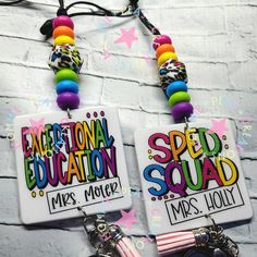 "Are you looking for a unique and personalized gift for your favorite teacher? Look no further than our rainbow leopard lanyard! This lanyard is made of durable, high-quality material and can be customized with colorful beads to make it truly one-of-a-kind. Not only is this lanyard a great way to show your appreciation for the teachers in your life, but it's also a great stocking stuffer for Christmas! These bright and colorful Teacher Rainbow Personalized lanyards are made up of silicone/Acryli Personalized Multicolor Badge Holders For School, Personalized Multicolor Lanyard For Gifts, Personalized Multicolor Lanyards For Gifts, Personalized Multicolor Lanyard As Gift, Personalized Multicolor Lanyards For Teacher Appreciation, Fun Multicolor Adjustable Badge Holders, Customizable Multicolor Badge Holders For School, Multicolor Fun Keychains For School, Fun Multicolor Keychains For School