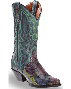 Dan Post Women's Painted Belly Python Triad Cowgirl Boots - Snip Toe, Multi Teal Cowgirl Boots, Womens Western Boots, Turquoise Boots, Womens Cowgirl Boots, Ariat Boots, Dan Post, Cowgirl Boot, Cowboy Boots Women, Womens Mid Calf Boots