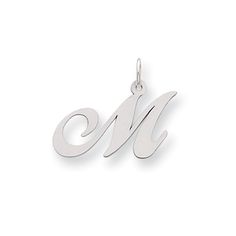 Indulge in a traditional initial charm that subtly enhances and personalizes your jewelry. Each fancy script letter is approximately 16mm (5/8 Inch) in length, fashioned from sterling silver with a high polished finish and includes a standard jump ring. Made in the U.S.A. Chain not included. Initial M, Script Initial, Fancy Script, Small Necklace, Bow Jewelry, Initial Pendant Necklace, Hoop Earring Sets, Initial Pendant, Jewelry Companies