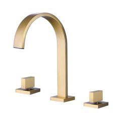 two gold faucets are shown against a white background