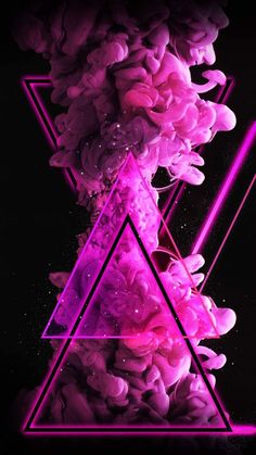 some pink liquid floating in the air with a triangle shaped frame on top of it