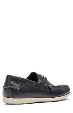 Elastic reinforcements on the tongue lend a versatile twist to this dapper leather boat shoe that can be worn with or without the laces. Leather upper/leather and textile lining/rubber sole Imported Bay Boat, Bay Boats, Leather Boat Shoes, Shoe Men, The Tongue, Boat Shoe, Boat Shoes, Rubber Sole, Shoes Mens