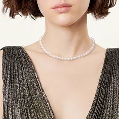 Sophisticated and timeless, this cultured freshwater pearl strand adds instant style to any outfit. Our pearl strands are hand matched for color and luster and strung with an individual knot between each pearl, so you’ll never lose one. Features The necklace in sterling silver has a classic and luxurious design that is perfect for any occasion. Made all by hand! It truly deserves a spot in every jewelry collection. Beautifully crafted, this style is sure to become a treasured keepsake. It is made of 925 sterling silver. Made to last a lifetime, strong and durable! Strict health standards guarantee your everyday wearing. Lead-free, cadmium-free, nickel-free and allergy-free. Harmless to your health. Mirror polishing technology, each part is hand-wound and finely polished to a smooth surface Pearl White Akoya Pearl Necklace For Parties, Akoya Pearl Necklace In Pearl White For Parties, Akoya Pearl White Pearl Necklace For Parties, Elegant Akoya Pearl Necklace, Elegant Beaded Akoya Pearl Necklace, Party Akoya Pearl Necklace In Pearl White, Party Pearl White Akoya Pearl Necklace, Elegant Round Bead Pearl Necklace, Akoya Pearl Necklace With Pearl Chain For Parties