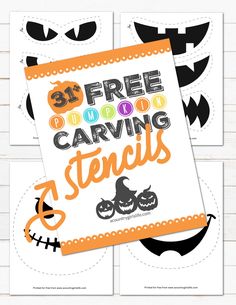 three free printable halloween cut outs with the words, free carving stencils