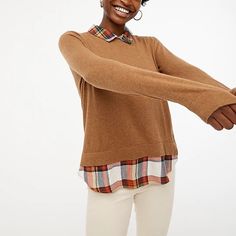 This Classic Look Is Made Comfy Without The Added Bulk Of Actually Wearing A Shirt And Sweater. Fall 2022 Outfits, Alpaca Wool Sweater, Hot Pink Sweater, 2022 Outfits, Preppy Plaid, Collared Sweater, Leopard Print Sweater, Woven Sweater, Sweater Layering