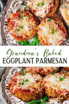 grandma's baked eggplant parmesan on a plate