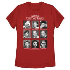 a women's red t - shirt with an image of the cast of downton witches