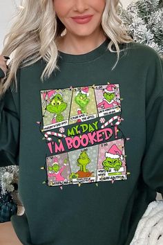 My Day I'm Booked Grinch Graphic Fleece Sweatshirts.Unisex Crew Neck Long Sleeve Sweaters Knits.Crafted from premium materials, tailored to your lifestyle, ensuring a comfortable fit for any occasion.Family Group Uniforms Birthday Party Gift Concert Festival Events.High Quality Direct To Film Printed Graphic Design.50%COTTON,50%POLYESTERNICARAGUAMade In: Nicaragua Grinch Graphic, Book Sweater, Long Sleeve Sweaters, Green Ash, Concert Festival, Book Things, Film Prints, Birthday Party Gift, Graphic Design Print