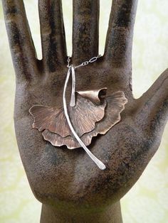 Leaf Jewelry Necklace, Fold Forming, Metalwork Jewelry, Metal Clay Jewelry, Precious Metal Clay, Ginkgo Leaf, Jewelry Techniques