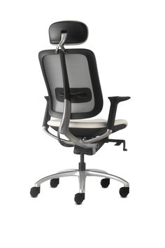 an office chair with wheels on the back and seat upholstered to the side