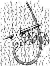 a drawing of an arrow and some other things in the background that is black and white