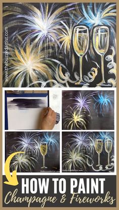 how to paint champagne and fireworks