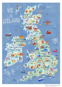 an illustrated map of the united kingdom