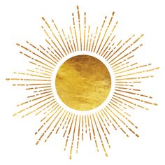 a gold sunburst on a white background with some lines in the shape of a circle