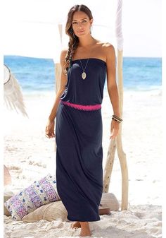 Get ready for summer! Amazon Beach Outfits, Dresses For Cruises, Beach Vacation Clothes, Beach Outfit Dress, Women Beach Outfits, Trendy Beachwear, Bandeau Maxi Dress, Floppy Hats, Black Bandeau