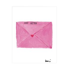 a pink envelope with the words love letter written on it