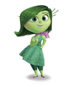 the character from inside out is dressed in green and has her hands on her hips