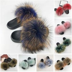 Women's Fur Slides, Shop fox fur, sheepskin, rabbit fur slippers online - Slippersin.com Trendy Blue Slippers With Round Toe, Trendy Blue Round Toe Slippers, Blue Slide Slippers For Spring, Blue Round Toe Slippers For Spring, Trendy Blue Slide Sandals, Raver Girl, Fur Sandals, Slippers Online, Goth Corset