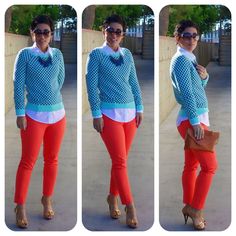 Fall 2014 Ootd Red, Red Jeans Outfit, Mimi G Style, Polka Dots Fashion, Red Jeans, Red Pants, Jeans Outfit