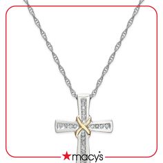 in stock Diamond Cross Jewelry With Diamond Accents, Cross Shaped Diamond Jewelry With Accents, Gift White Gold Channel Set Jewelry, Diamond Cross Jewelry With Diamond Cut, Fine Jewelry Gift With Channel Set, Fine Jewelry Channel Set As Gift, Fine Jewelry Channel Set For Gift, Macy's Sterling Silver Jewelry For Anniversary, Diamond Cut White Gold Cross Pendant Jewelry