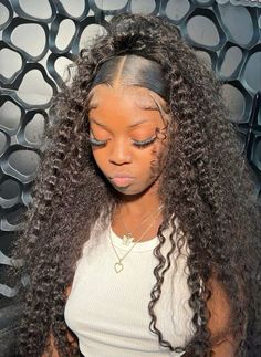 Curly Wigs Styles Black Women, Wet And Wavy Wig Install, Water Wave Wig Hairstyles Half Up Half Down, Claw Clip Curly Wig, Water Wave Wig Half Up Half Down, Curly Wig With Swoop, Frontal Hairstyles Ideas Curly, Deepwave Frontal Hairstyles Side Part