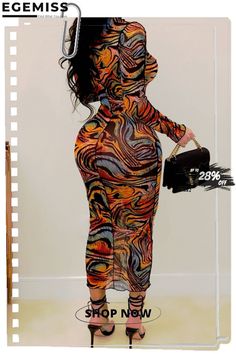 Sexy Print Split Joint O Neck One Step Skirt Dresses Trendy Multicolor Midi Dress For Night Out, Fall Beach Bodycon Dress, Multicolor Bodycon Dress For Fall Party, Orange Party Dress For Winter, Orange Winter Party Dress, Winter Party Orange Dress, First Step, Dress Skirt, Split