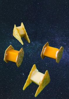 star wars the fighter chips poster with cheese and crackers falling out of their holes