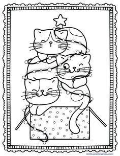 three cats sitting on top of each other in a frame with stars and polka dots