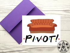 a card with the word pivot on it and a couch in front of it