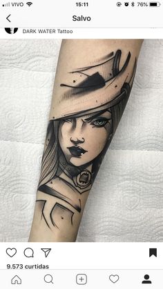 a woman with a hat on her head is depicted in this tattoo design by person