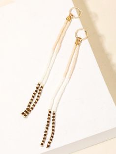 neutral beaded drop huggies Beaded Drop Earrings, So Cute, Drop Earrings