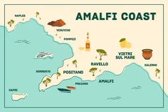 an illustrated map of the amalfi coast