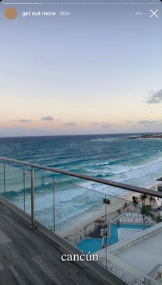 an ocean view from the balcony of a beachfront hotel in cancun, mexico