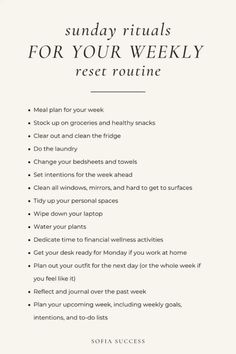 How To Put Your Life Together, Weekly Reset Routine, Clean Girl Lifestyle, Routine Weekly, Weekly Reset, Reset Routine, Aesthetic Clean Girl, Sunday Reset, Practicing Self Love