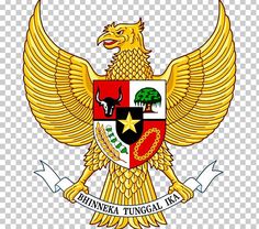 the coat of arms of indonesia with an eagle and flag on it, transparent background