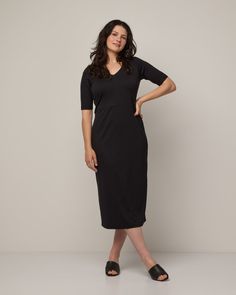 Capsule Wardrobe Dresses, Merino Wool Dress, Fitted Midi Dress, Midi Maxi Dress, Wool Dress, Elbow Length Sleeve, Fit N Flare Dress, The London, Office Outfits