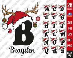 the letter b with reindeer antlers and christmas ornaments is shown in this svt file