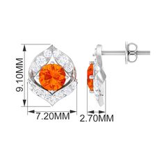 Product Details These awesome Unique Stud Earrings will have everyone mesmerized when you wear them around town. Crafted with Hallmarked Metal and embellished with Round Shape Orange Sapphire secured by 4 Prong Setting while dainty Round Diamonds studded on the unique design. You will make a unique style statement with these Orange Sapphire Earrings when you will wear them with your casual or party attires. Melt her heart by getting these Unique Earrings for her on a special occasion. Product Information SKU SHP-EARRINGS082310508 Weight 1.20 gm (Approximate) ORANGE SAPPHIRE INFORMATION No.of Stones 2 Pieces Total Weight 0.68 Carat (Approximate) Dimension(approx) Round-4X4 mm-2 Pcs Color Orange Cut Brilliant Shape Round Setting Type Prong-Setting Quality Grade AAA DIAMOND INFORMATION No.of Unique Stud Earrings, Unique Studs, Orange Cut, Stud Earrings Unique, Orange Sapphire, Sapphire Earrings, Style Statement, Unique Earrings, Diamond Studs