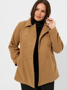 Melton Double Breasted PeacoatMelton Double Breasted Peacoat, CAMEL Black Chiffon Blouse, Cute Coats, Straight Jacket, Perfect Coat, Active Outfits, Tweed Coat, Plus Sized, Plus Size Womens Clothing, Fashion Plus Size