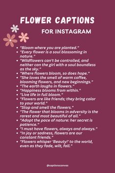 flowers and captions for instagrams are shown in the bottom right hand corner