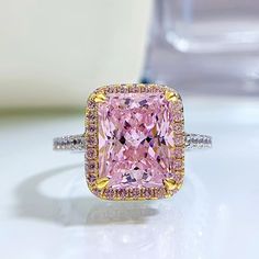 New S925 Silver Square Micro-inlaid Diamond Ring - Dazpy Radiant Cut Engagement Ring, Couples Ring, Radiant Cut Engagement Rings, Diamond Collection, Diamond Anniversary Rings, Bridal Ring Set, Radiant Cut, Hair Accessories Jewelry, Pink Ring