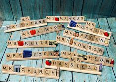 scrabble tiles with words spelling out the names of many different towns and cities