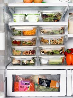 a refrigerator filled with lots of food and labeled to eat smart by fit strong healthy