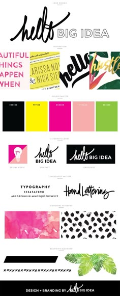 the different font styles and colors on this page are all in black, white, pink,