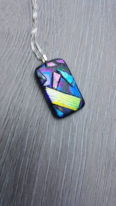 Dichroic Glass Pendant Necklace. Mulit-Colored Dichroic Fused Glass Jewelry with Sterling Silver Chain. by StarrGlassArt on Etsy Sea Decor, Dichroic Glass Pendant, Fused Glass Jewelry, Glass Pendant Necklace, White Gift Boxes, Dichroic Glass, Glass Sculpture, Glass Jewelry, Glass Pendant