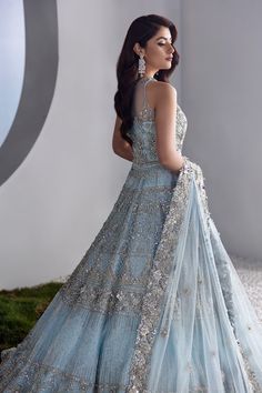 Ice Blue Dress, Shoaib Malik, Dupatta Dress, Blue Lehenga, Blue Gown, Beautiful Prom Dresses