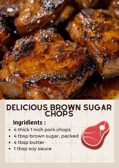 the ingredients for delicious brown sugar pork chops are shown in this recipe book cover