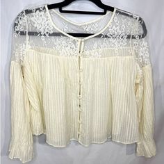 Nwt Free People Ivory Lace Cropped Cardigan, Retails For $98 Size: Small Condition: New With Tags, Extra Button And Thread Included Approximate Measurements: Pit To Pit: 23in Shoulder To Hem: 19in Ships Next Business Day. Offers Welcome! Chic Ecru Tops For Spring, Chic Spring Tops In Winter White, Cream Blouse For Brunch In Fall, Ecru Long Sleeve Top For Spring, Fall Cream Blouse With Lace Trim, White Long Sleeve Cardigan For Brunch, White Long Sleeve Brunch Cardigan, Cream Button-up Cardigan For Spring, Winter White Tops For Spring Layering