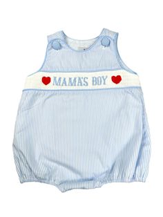 Perfect for any Mama’s Boy! This boy’s bubble features ‘♥️MAMA’S BOY♥️’ hand-smocked across the chest. Smocking Fashion, Tiny Clothes, This Boy, Hand Smock, Baby Boy Fashion, Boys Clothes, Summer Baby, Baby Cribs, Boy Fashion