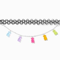 Glow In The Dark Gummy Bears® Charms Black Tattoo Choker Necklace Rave Style Multicolor Choker, Silver Rave Jewelry For Gift, Tattoo Choker Necklace, Piercing Kit, Tattoo Choker, Black Tattoo, Dark Tattoo, Fashionable Jewelry, The Glow